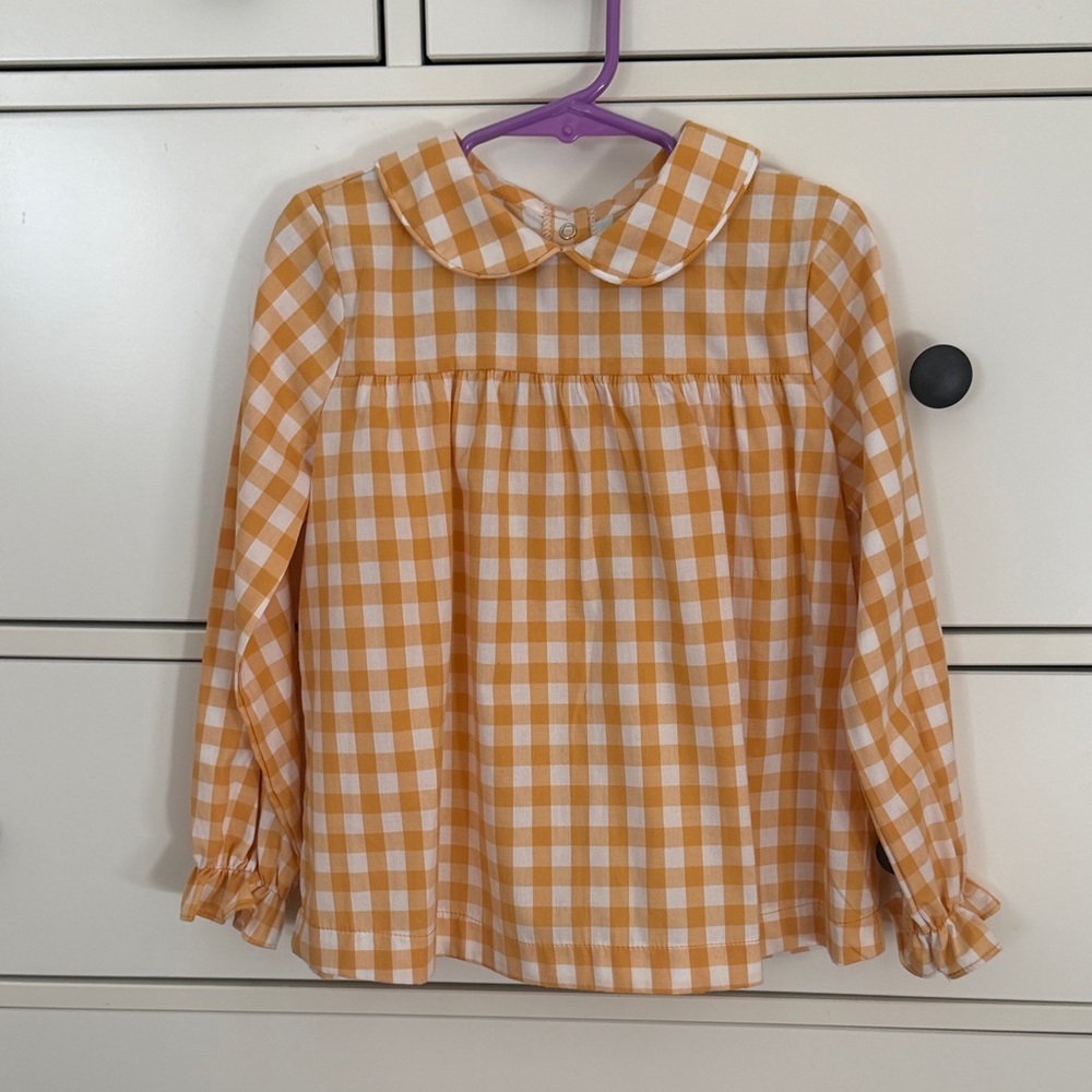 NWOT bella bliss Orange and White Checkered Kids Blouse